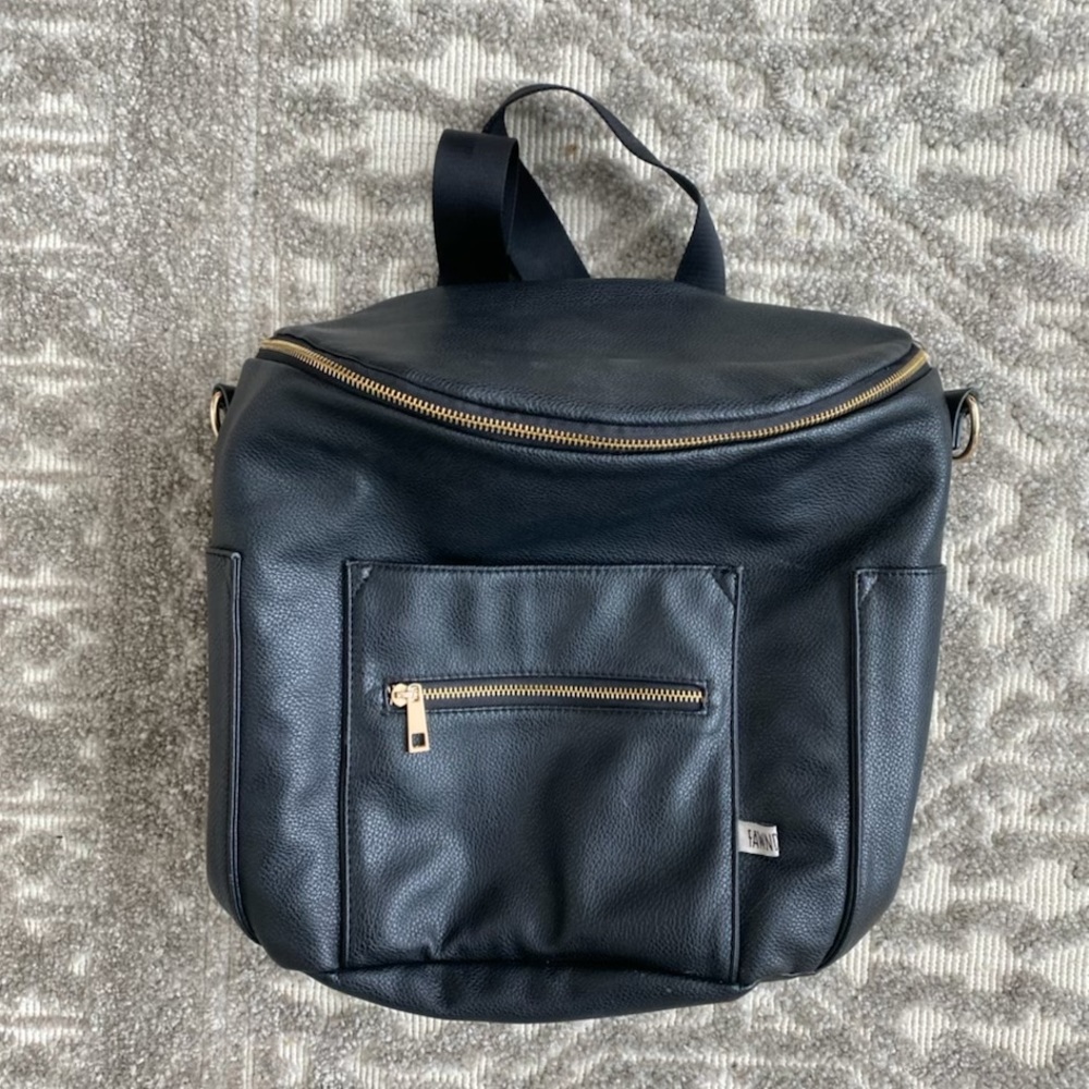 Fawn Design Large Black Leather Backpack Diaper Bag E… Gem